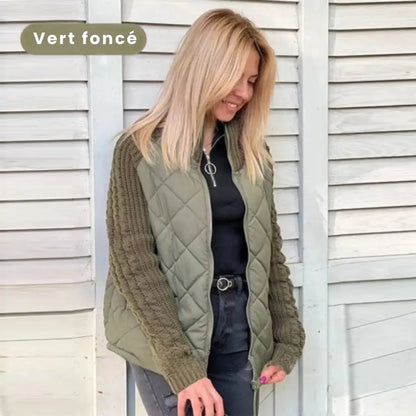Veste Patchwork Femme – Matelassée & Manches Tricotées