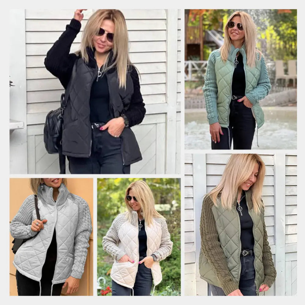 Veste Patchwork Femme – Matelassée & Manches Tricotées