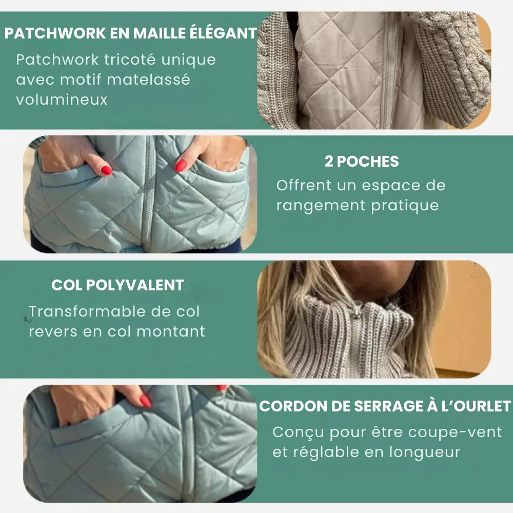 Veste Patchwork Femme – Matelassée & Manches Tricotées