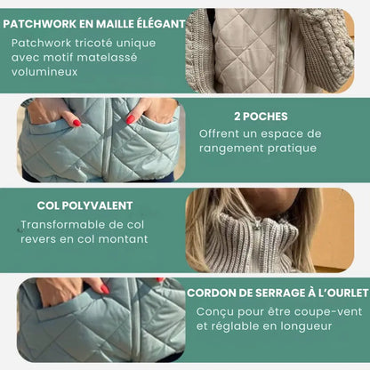 Veste Patchwork Femme – Matelassée & Manches Tricotées