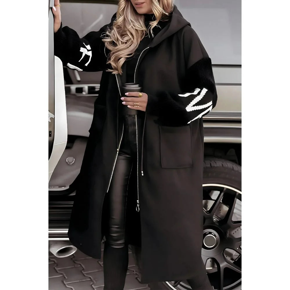 Veste femme à manches tricotées & capuche — Élégance & confort