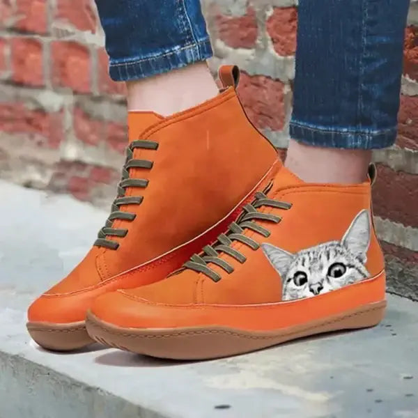 Bottines femme en cuir – confort moderne & design chat original